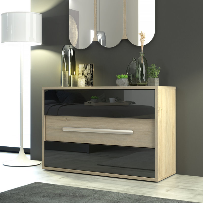 Jayvaughn 120cm W 3 - Drawer Chest of Drawers, Brown/Black