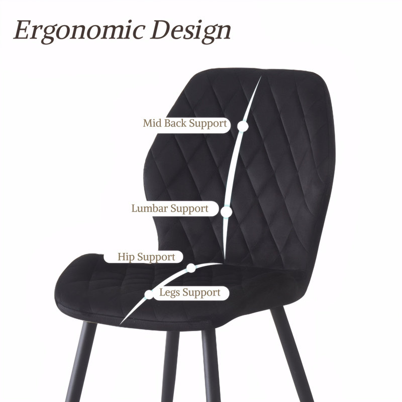 Norred Velvet Dining Chairs Upholstered seat, Black