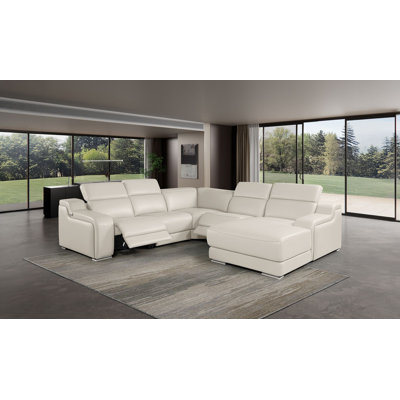 Canapé modulaire crème en cuir italien de qualité supérieure 5 pièces crème avec 2 fauteuils inclinables électriques et appuis-tête réglables