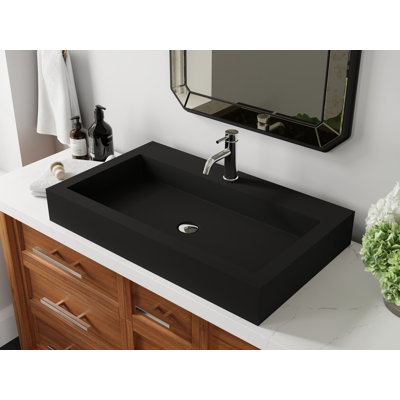 Badeloft 31.4" x 18.8" Stone Resin Vessel Bathroom Sink WB-05-L-MBLK in Matte Black