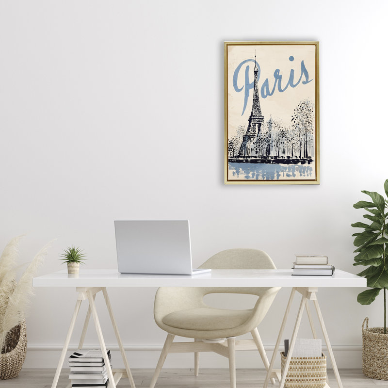 Cadre flottant bleu et beige Paris, design par Annabelle Hall, Cadre flottant métallique doré, H 25 po x l 17 po