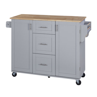 Rolling Kitchen Pantry Cabinet with Storage, Rubber Wood Top, Kitchen Island on Wheels with Spice Rack & Tower Rack by Lark Manor