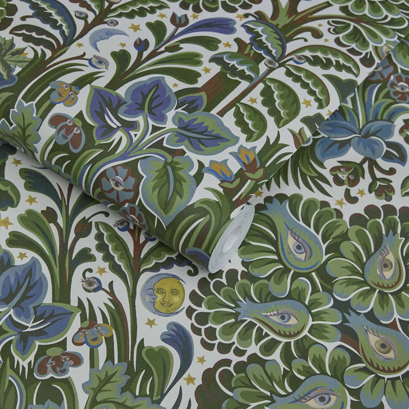 Tourmaline Moon Garden Magna Wallpaper, Verde