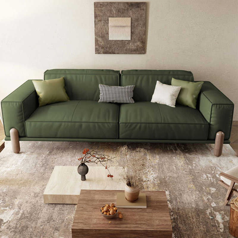 Canapé moderne en cuir véritable, canapé en cuir de vache de qualité supérieure avec pieds en bois massif, siège large et accoudoirs conçus pour le salon