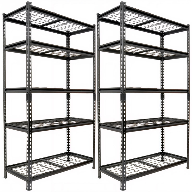 Ensemble de 2 tablettes de rangement à 5 niveaux, étagères de garage robustes, étagères réglables, tablette en acier, assemblage sans boulon, pour garage, remise, noir