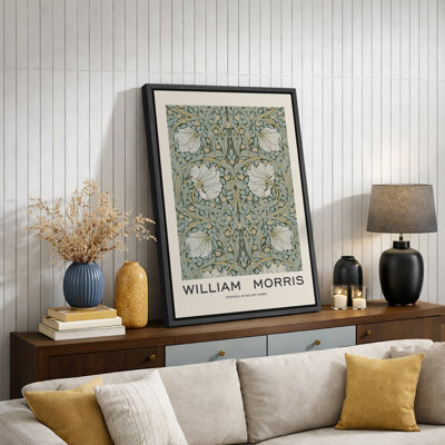 Oeuvre classique "William Morris - Illustration de fleur de pimpernel vert, images murales abstraites de salle de bain florales et botaniques, impression sur toile encadrée,"