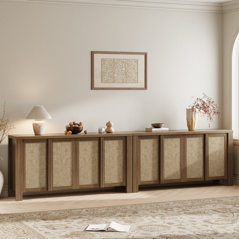 Retro Minimalism 63'' Wide Sideboard With Solid Wood Handle（set Of 2）, Brown