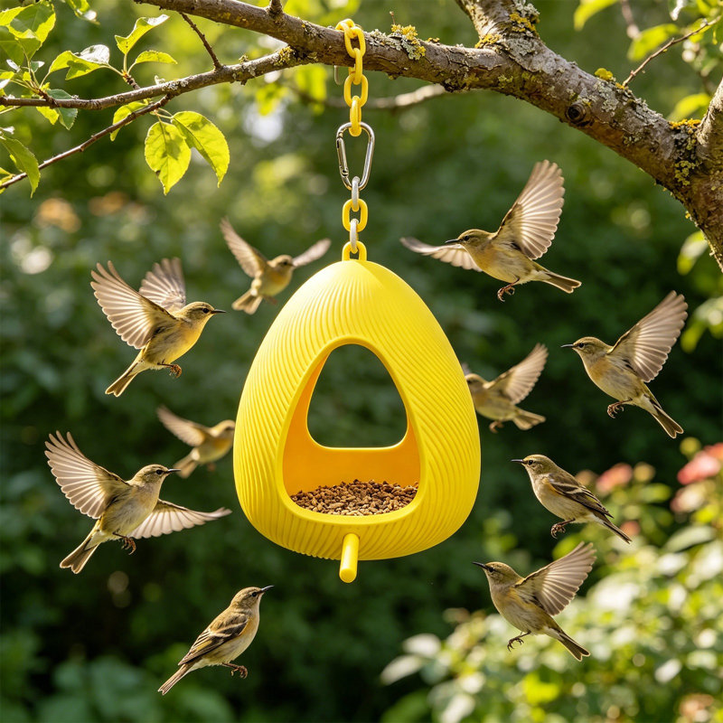 Huaboshi Feathered Home Egg Pod Modern Green Birdhouse, Yellow