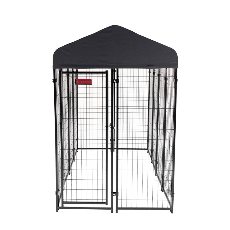 Black Powder Coat Steel Frame Outdoor Dog Kennel with Waterproof Canopy