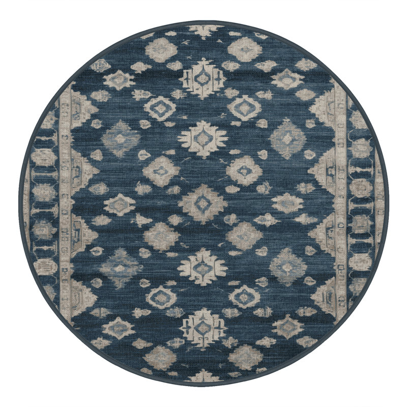Machine Washable Overdyed Gray Area Rug, Round 6'