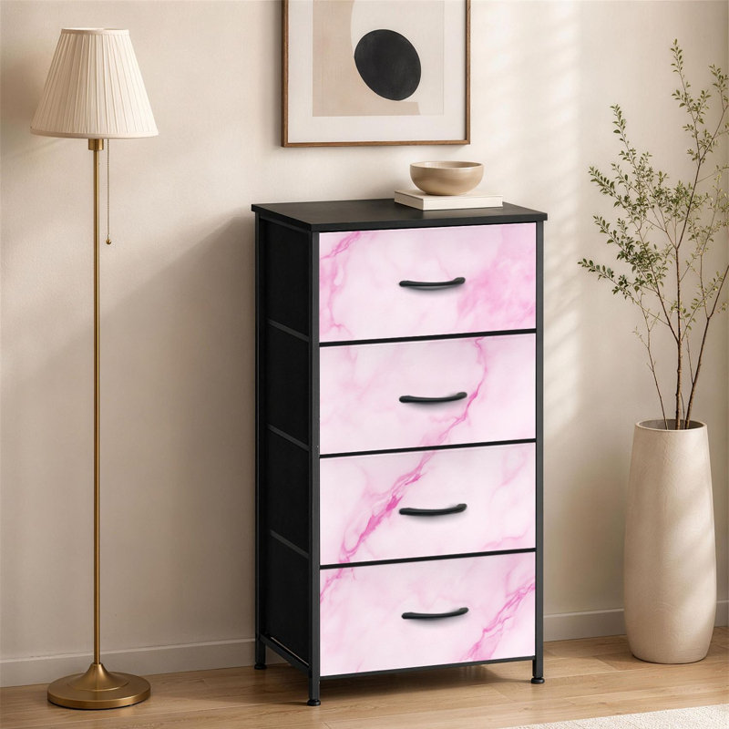 Commode à 4 tiroirs pour chambre à coucher Petite commode à vêtements en marbre rose avec tourbillons doux