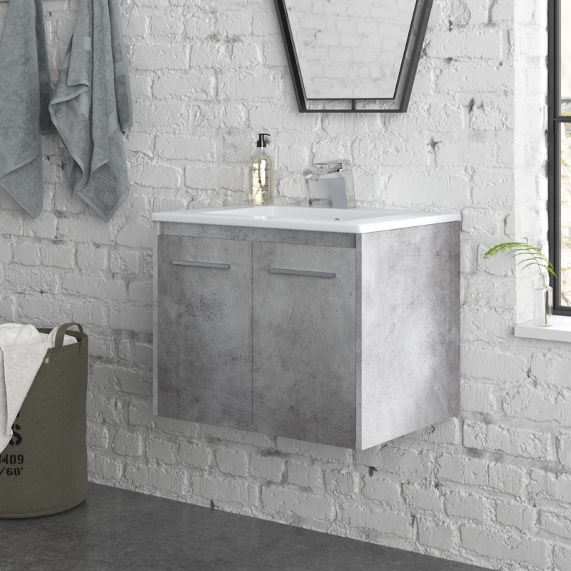 Agostini 24'' Single Bathroom Vanity with Resin Top, Concrete Gray