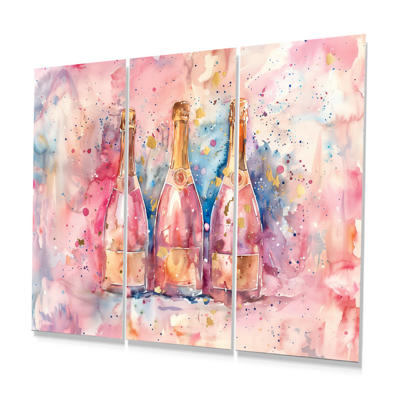 Elegant Champagne Showers I - Champagne, ensemble d'art mural, Métal métal, H 28 po x l 36 po x P 1 po