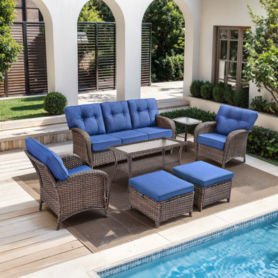 Fiorillo 7-Piece Outdoor Wicker Patio Conversation Set With Cushions/2 Lounge Chairs And Coffee Table