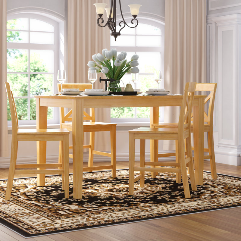 5 Piece Kitchen Counter Height Dining Table Set Includes a Rectangle Pub Table and 4 Dining Room Chairs, 36x60 Inch, Oak, No