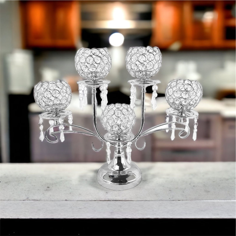 15'' H Crystal Tabletop Candelabra, Silver