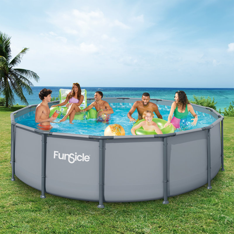 Funsicle 14' x 42" Oasis Round Above Ground Swimming Pool Set, Cool Gray