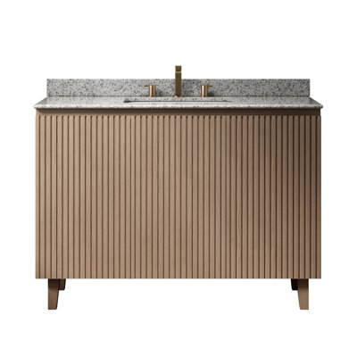 Meuble-lavabo 48 po avec lavabo, comptoir en granit naturel et lavabo en céramique avec 3 trous pré-percés, armoire à porte rainurée avec fermeture en douceur et contreplaqué résistant à l'humidité