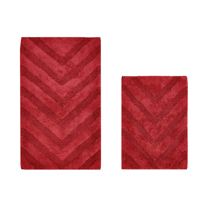 Annaclara Premium 100% Cotton 2 Piece Bath Rug Sets with Non-Slip Backing, Machine Washable, Luxurious Chervon Pattern Super Absorbent & Tufted Weave Bath Mat for Bathroom, Shower, and Tub