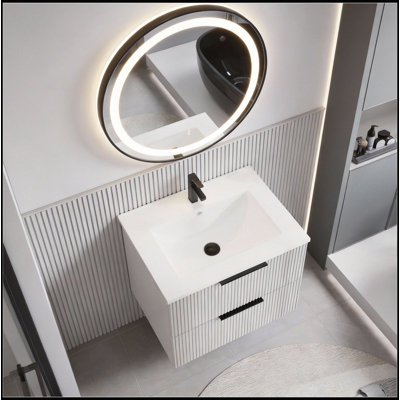 Meuble-lavabo flottant gris moderne de 30 pouces avec lavabo en céramique et tiroirs spacieux, idéal pour un rangement résistant à l'humidité