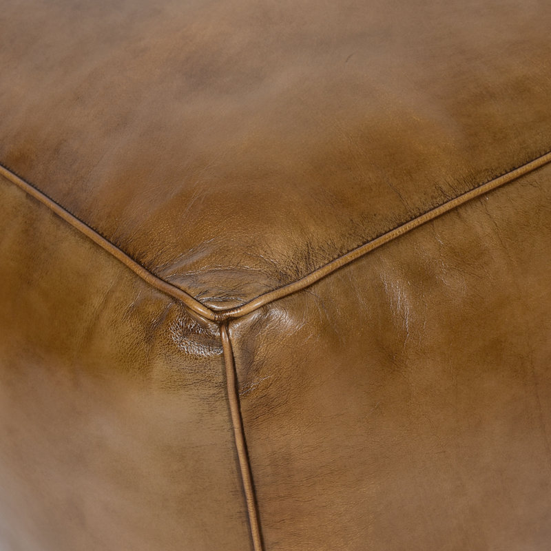 71cm Wide Genuine Leather Pouffe Ottoman, Brown Genuine Leather