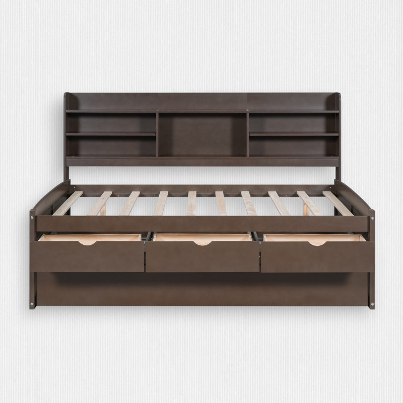 Lit plateforme avec lit gigogne et 3 tiroirs de rangement, Gris antique