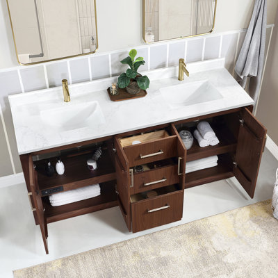Ensemble de meuble-lavabo double 72 po avec dessus en pierre composite et miroir Cloverfield
