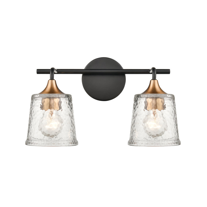 Éclairage pour salle de bain à 2 lumières de 15 po de large Hamy - noir mat, Deux lumières, H 9 po x l 15 po x P 8 po