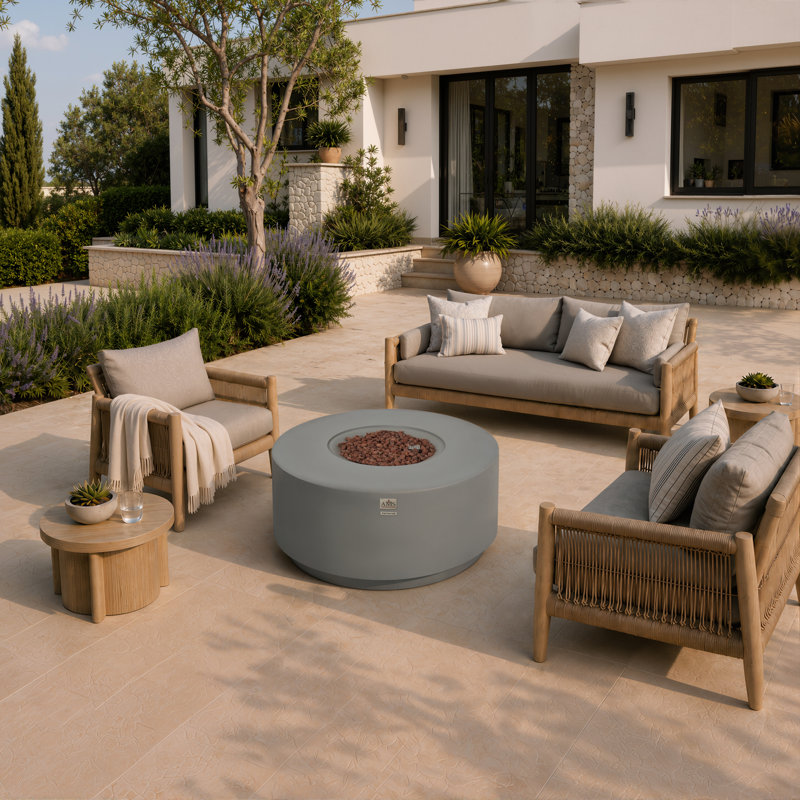 Foyer de table rond au propane avec tiroir de réservoir de carburant caché 48 po Encinitas, Light Grey