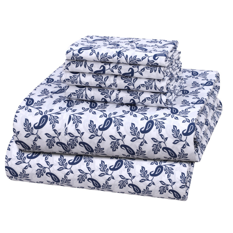 Ensemble de draps en coton 6 pièces RUVANTI, Ensemble de draps pour très grand lit avec 4 taie, Décoration cachemire