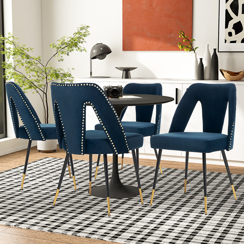 Chaise d'appoint rembourrée Kensley, Velours bleu marine
