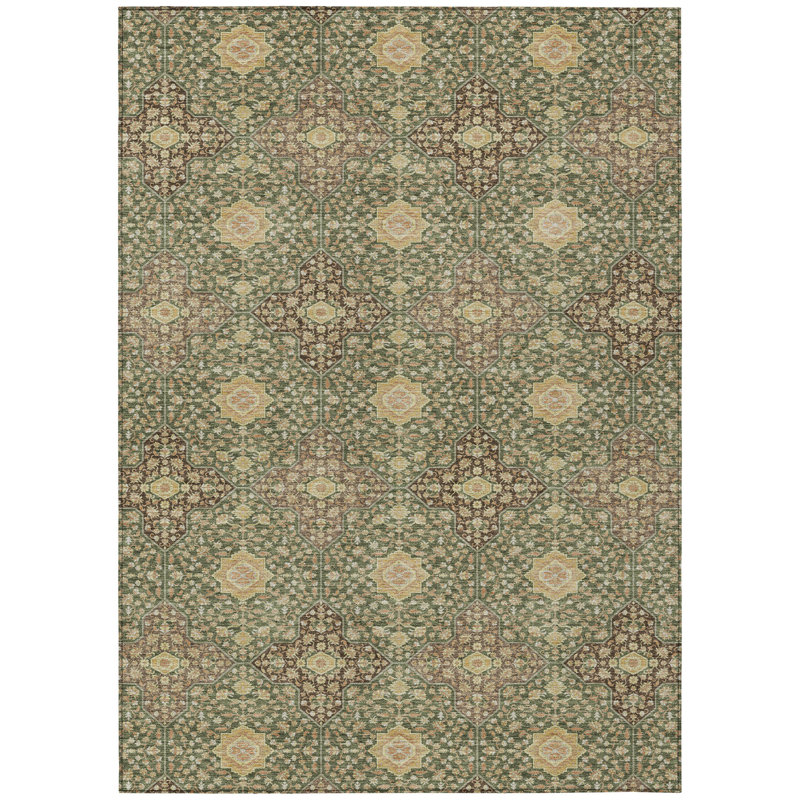 Machine Washable Indoor/Outdoor Chantille ACN2566 Damask Rug, 10' x 14', Olive