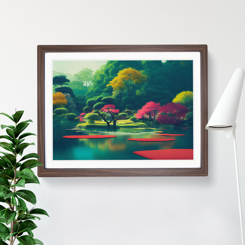 Japanese Garden Pond - Framed Print, 25cm H x 34cm W x 2cm D, Walnut