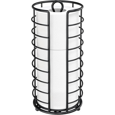 Freestanding Toilet Paper Holder Stand – Black Bathroom Organizer For 3 Mega Rolls, Under Sink & Vanity Toilet Paper Storage, Freestanding Cabinet Shelf Holder