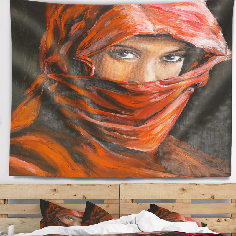 Portrait femme arabe en tapisserie hijab, H 50 po x l 60 po