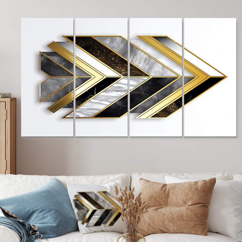Ensemble de 4 décorations murales géométriques à chevrons gris et or gris, H 28 po x l 48 po