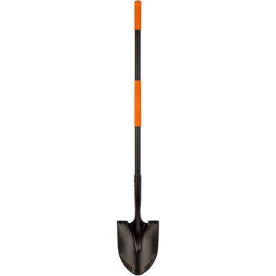 58" Heavy Duty Shovel With Fiberglass Handle, Black High Carbon Steel Blade, Ergonomic Grip, Modern Style