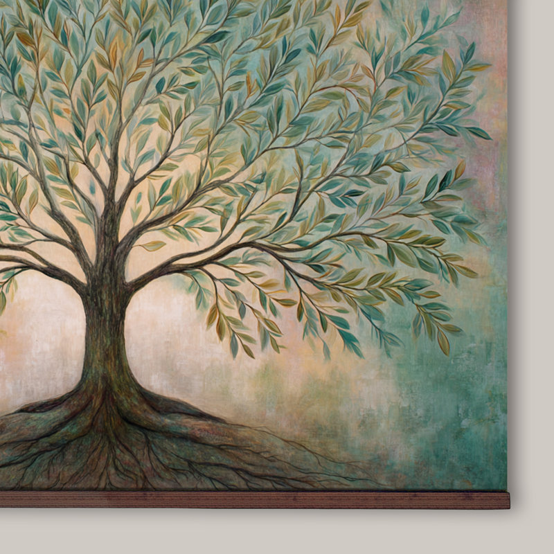 Tapisserie «Tree of Life» avec cintre en bois - grande œuvre d'art inspirée de la nature, H 45 po x l 73 po