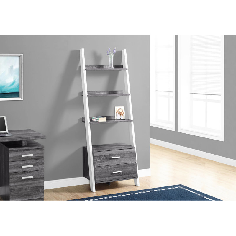 69" Bookcase 4 Tier, Grey And White, Modern Gazebo Shelf Height, And Bedroom Nook