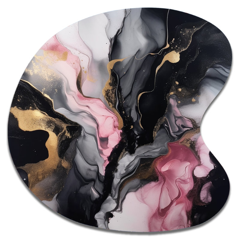 «Black Gold Marble Splash II», art mural en métal à forme abstraite, sculpture murale asymétrique en métal, H 27 po x l 27 po