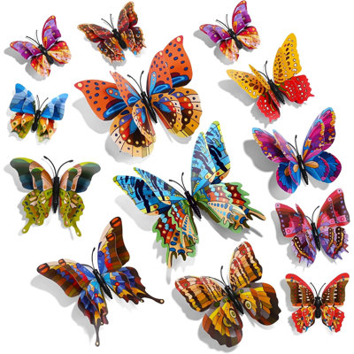 24 pièces de décoration murale pour papillons 3D kaléidoscope
