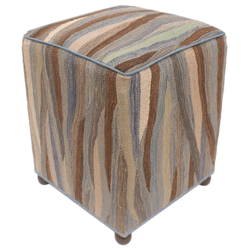 Aprea Upholstered Ottoman, Blue/Beige/Gray/Light Brown Wool