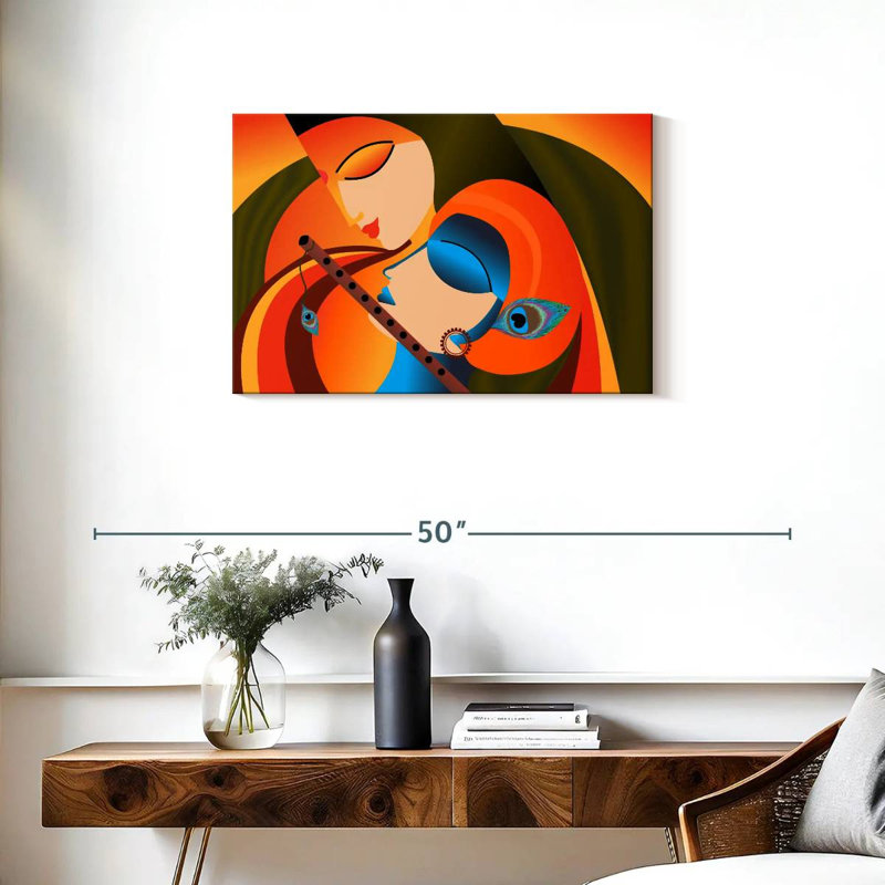 Radha Krishna Madhubani sur impression sur toile, H 20 po x l 30 po x P 1,25 po