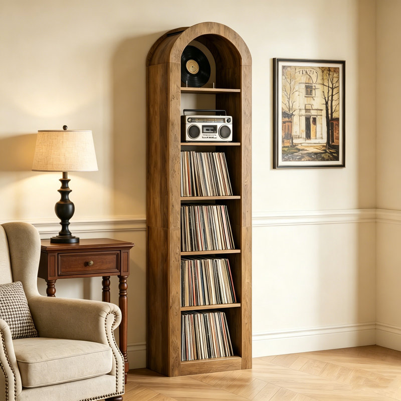 75" Tall Arched Bookshelf, 6-Tier Open Bookcase