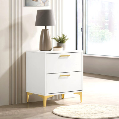 2-Drawer Rectangular Nightstand - White and Gold