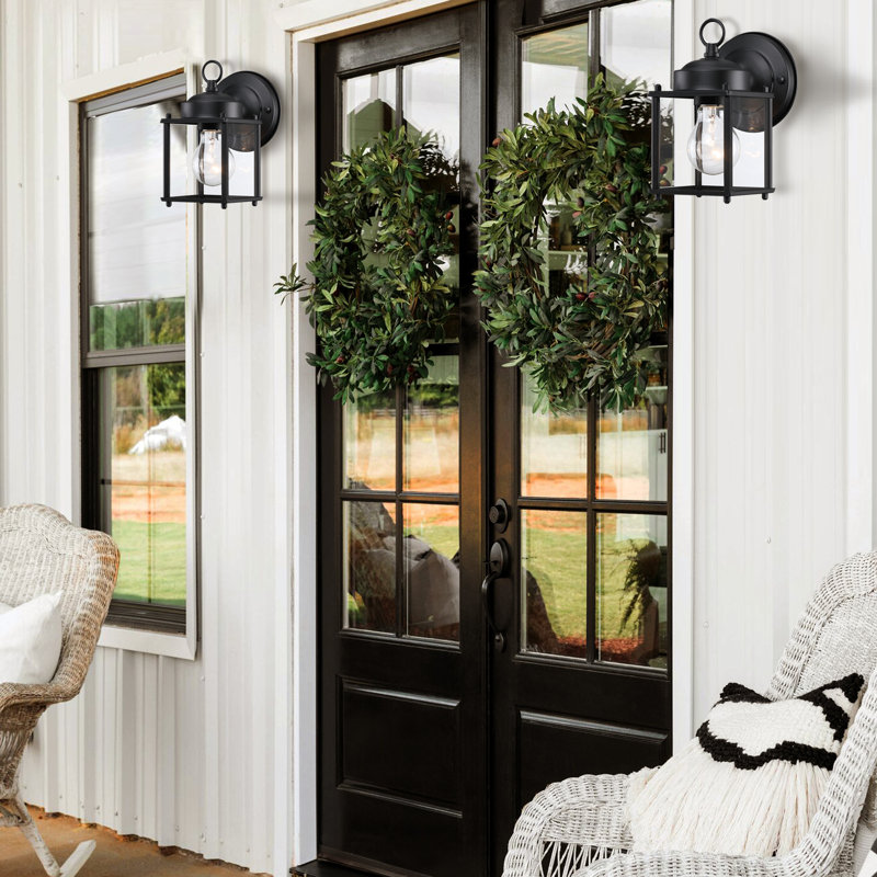 4-Pack 1-Light 8-in Outdoor Wall Light With Clear Glass Shade, Matte Black