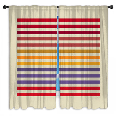 Multicolored Horizontal Stripes Window Curtains Stripes Sheer & Room Darkening - 2 Panels