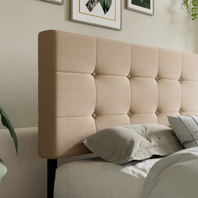 Lit plateforme avec rangement 4 tiroirs et tête de lit ajustable Deyani, Grand, Beige