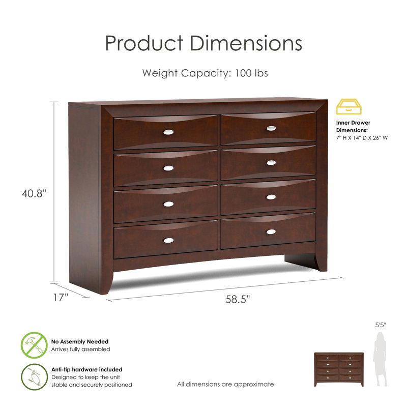 Urbanek 8-Drawer Dresser, Brun