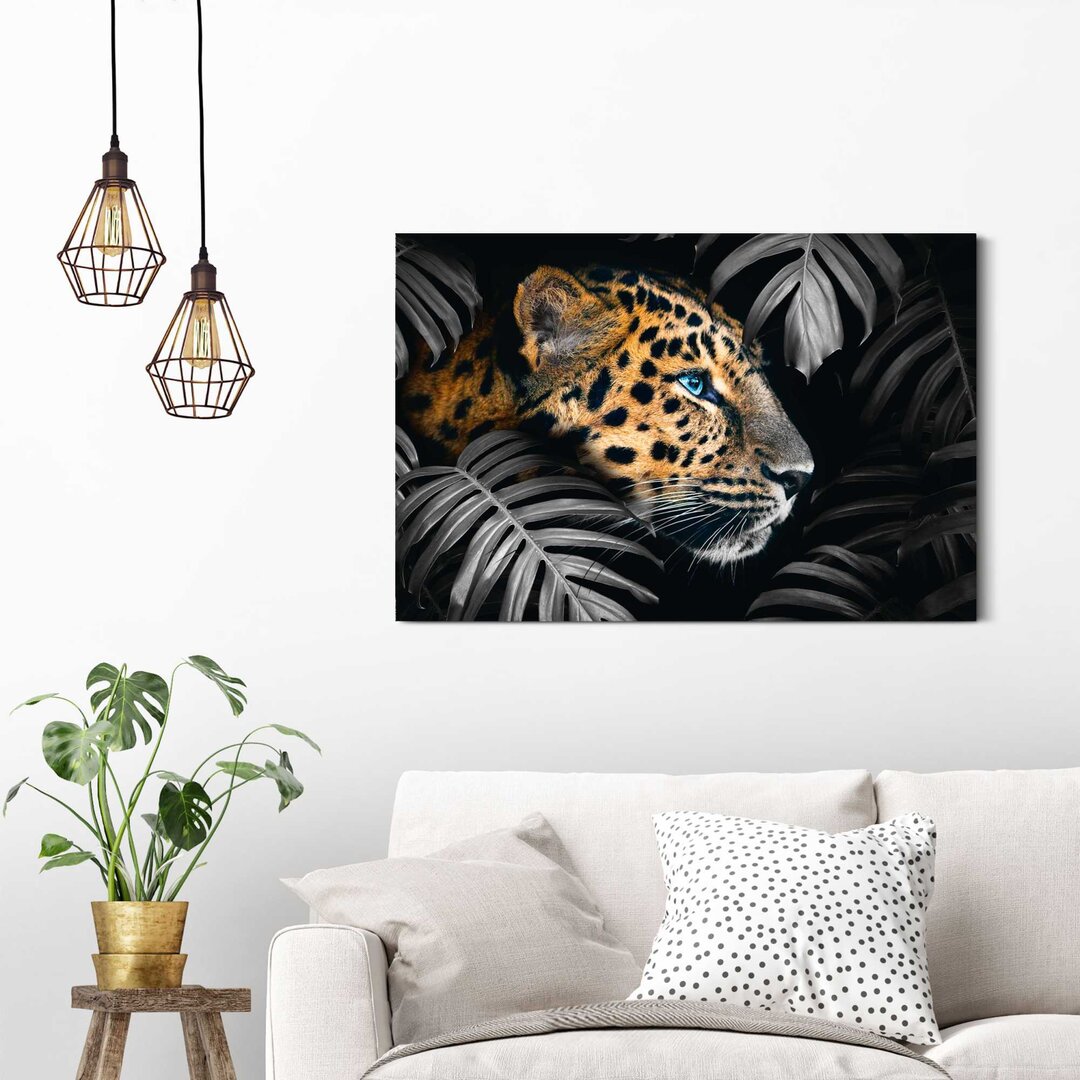 Wandbild Deko Panel Leopard Jungle - Pflanze - Tiermotiv